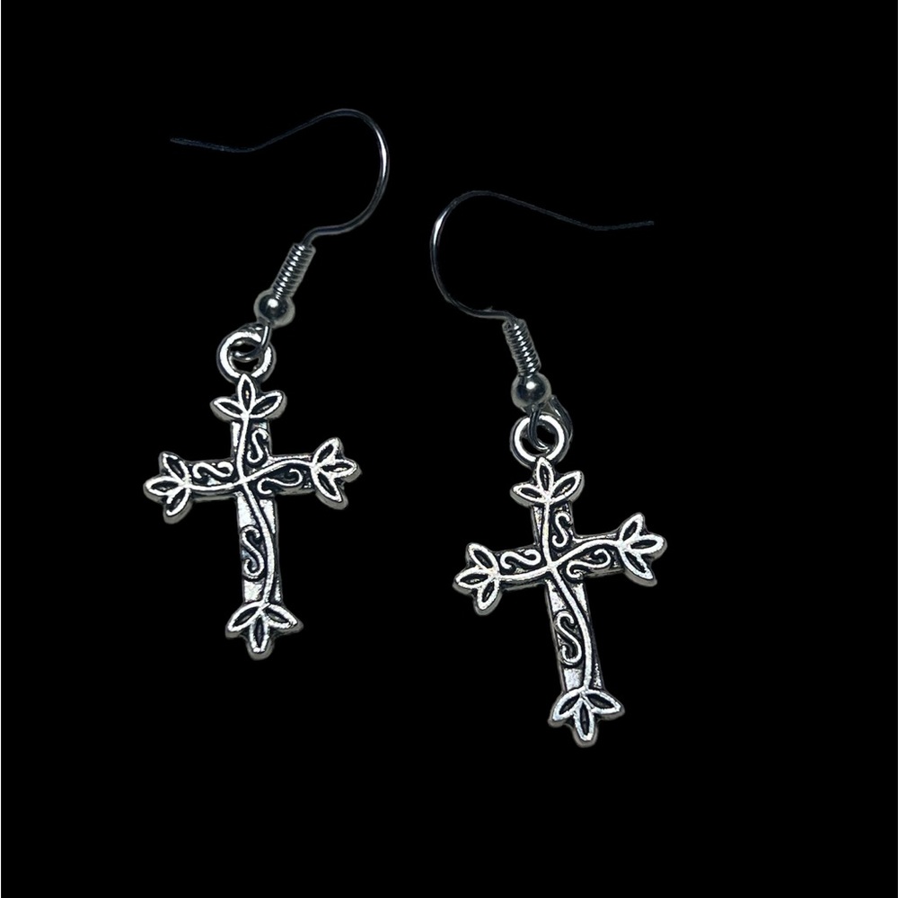 Handcrafted Silver Cross Earrings